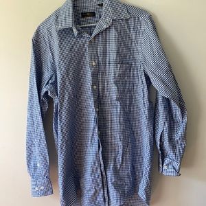 Club Room Men's Regular Fit Blue Plaid Cotton Dress Shirt Medium